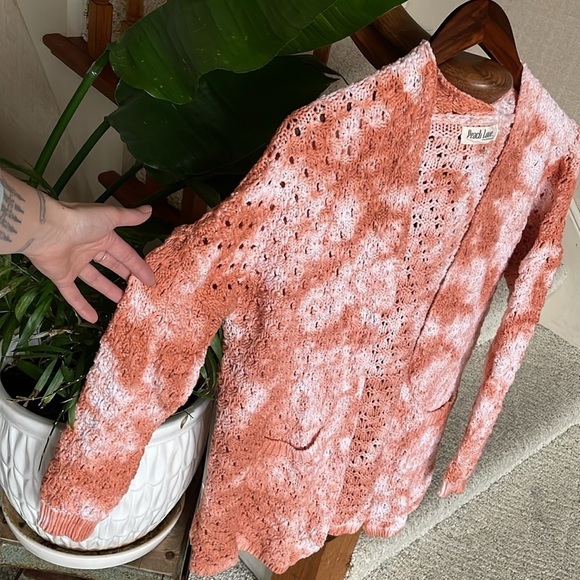 Peach Love California Orange Crochet Open Cardigan - Picture 4 of 9